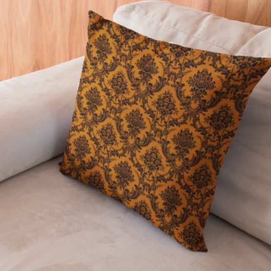 オレンジブラックダマスク華美ヴィンテージハロウィーン クッション