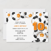 オレンジブラックチームカラーサッカーボールスポーツパーティー 招待状 (正面)