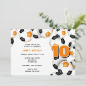 オレンジブラックチームカラーサッカーボールスポーツパーティー 招待状 (スタンド正面)