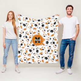 オレンジブラックチームカラーズボーイズサッカー フリースブランケット