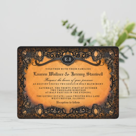 オレンジブラックハロウィンウェディングレセプション 招待状 (スタンド正面)