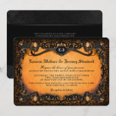 オレンジブラックハロウィン結婚ズと披露宴情報 招待状 (正面/裏面)