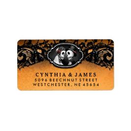 オレンジブラックハロウィーンエレガントなウェディングスケルトン ラベル