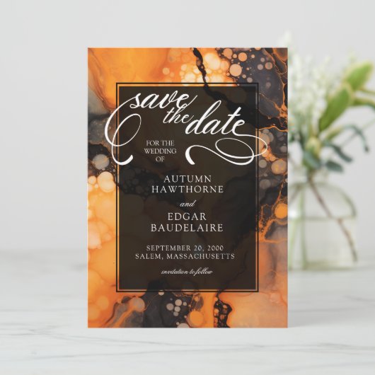 オレンジブラックハロウィーン結婚式招待状 招待状 (スタンド正面)