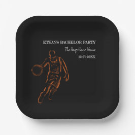 オレンジブラックバスケットボールチャンピオンバチュラーパーティpa ペーパープレート