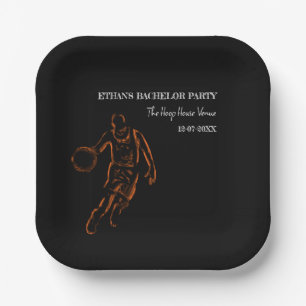 オレンジブラックバスケットボールチャンピオンバチュラーパーティpa ペーパープレート