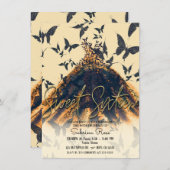 オレンジブラックバタフライダンスドレススウィート16パーティー 招待状 (正面/裏面)