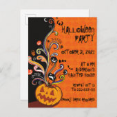 オレンジブラックパンプキンハローウィンパーティ招待状 インビテーションポストカード (正面/裏面)