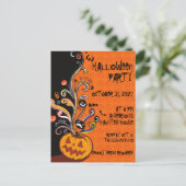 オレンジブラックパンプキンハローウィンパーティ招待状 インビテーションポストカード (スタンド正面)