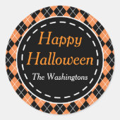 オレンジブラックパーソナライズされたハッピーハローウィンシール ラウンドシール (正面)