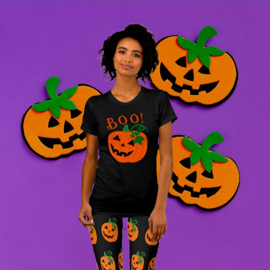 オレンジブラックパーソナライズされたハロウィーンのカボチャのちょうちんボー Tシャツ