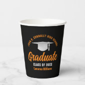 オレンジブラックパーソナライズされた卒業パーティー 紙コップ (裏面)
