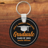 オレンジブラックパーソナライズされた卒業2025年 キーホルダー (正面)
