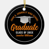 オレンジブラックパーソナライズされた卒業2025年 セラミックオーナメント (正面)