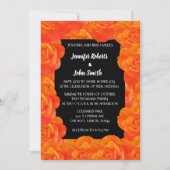 オレンジブラックフローラQRコードバラ花結婚の数 招待状 (正面)