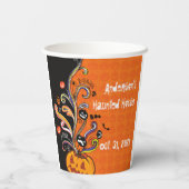 オレンジブラックホラーカボチャハローウィンパーティ紙C 紙コップ (裏面)