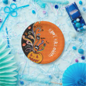 オレンジブラックホラーカボチャハローウィンパーティ ペーパープレート (パーティー)