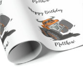 オレンジブラックボーイズのモンスタートラックネーム誕生日 ラッピングペーパー (ロールコーナー)