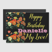 オレンジブラックポピーハッピーバースデー磁気カード (正面/裏面)