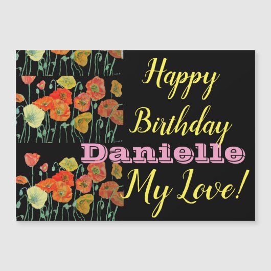 オレンジブラックポピーハッピーバースデー磁気カード (正面)