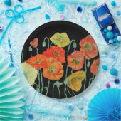 オレンジブラックポピーポピー花柄 ペーパープレート (パーティー)