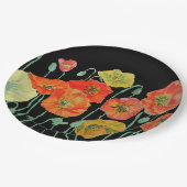 オレンジブラックポピーポピー花柄 ペーパープレート (アングル)