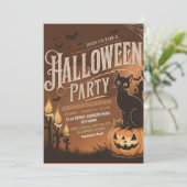 オレンジブラックモダンキャットハローウィンパーティ招待状 招待状 (スタンド正面)