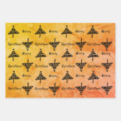 オレンジブラックモダンクリスマスツリーパターンホリデー ラッピングペーパーシート (正面2)