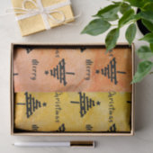 オレンジブラックモダンクリスマスツリーパターンホリデー 薄葉紙 (ギフト)