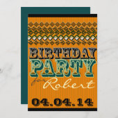 オレンジブラックモダンピンプリペス誕生日パーティー 招待状 (正面/裏面)