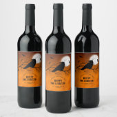 オレンジブラックレイベンこうもりフルムーンハローウィンパーティ ワインラベル (ボトル)