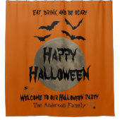 オレンジブラック不気味ムーンスパイダーハッピーハローウィン シャワーカーテン (正面)