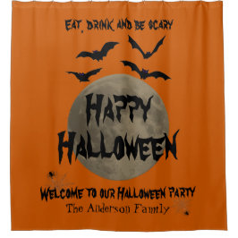 オレンジブラック不気味ムーンスパイダーハッピーハローウィン シャワーカーテン