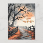 オレンジブラック不気味ムーンライトナイトハッピーハローウィン シーズンポストカード (正面)