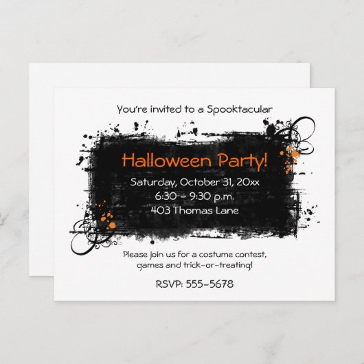 オレンジブラック動揺してハローウィンパーティ招待状 インビテーションポストカード (正面/裏面)
