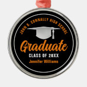 オレンジブラック卒業パーソナライズされたクリスマス メタルオーナメント (正面)