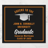 オレンジブラック大学院カスタム卒業式パーティー スパークリングワインラベル (シングルラベル)