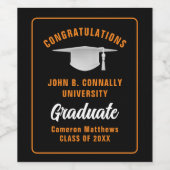 オレンジブラック大学院カスタム卒業式パーティー ワインラベル (シングルラベル)