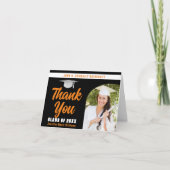 オレンジブラック大学院フォトアーチ卒業式折り畳み サンキューカード (正面)