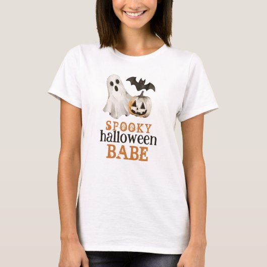 オレンジブラック幽霊不気味ハロウィーンベー Tシャツ (正面)