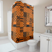 オレンジブラック混合パターンパッチワークデザイン シャワーカーテン (インサイチュ)
