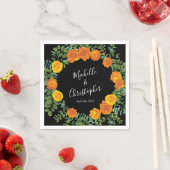 オレンジブラック牡丹&バラフローラ結婚ズ スタンダードカクテルナプキン (インサイチュ)