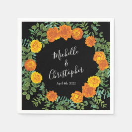 オレンジブラック牡丹&バラフローラ結婚ズ スタンダードカクテルナプキン