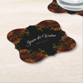 オレンジブラック素朴エレガントなウェディング招待状 ペーパーコースター (アングル)