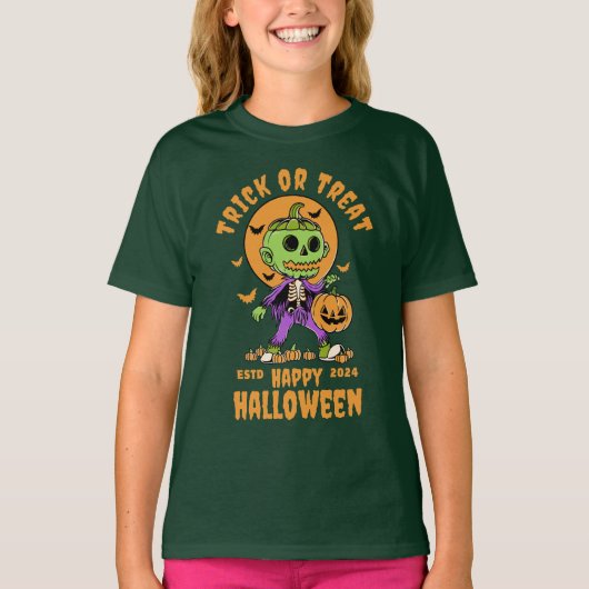 オレンジブラック邪悪なかわいいハロウィーン Tシャツ (正面)