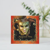 オレンジブラック金ゴールドマスカレードパーティの招待状 招待状 (スタンド正面)