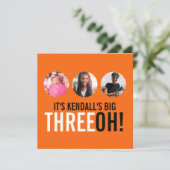 オレンジブラック30th THREEOH！フォト誕生日招待状 招待状 (スタンド正面)