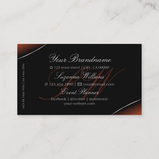 オレンジブラック(シックなシルバーとモノグラム縁どを使用) 名刺 (裏面)