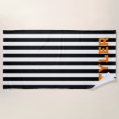 オレンジブラック&ホワイトクラシックカバナストライプ ビーチタオル (正面)