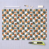 オレンジブリスオーバーダークティール（緑がかった色）市松模様に 薄葉紙 (クラフト)